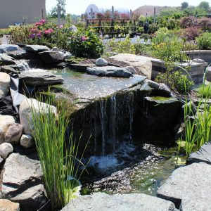 Hardscaping creating a waterfall by Dunning Stone & Supply